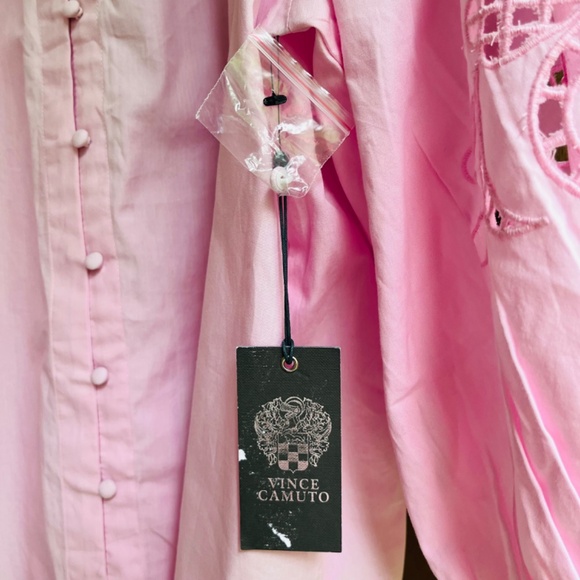 Vince Camuto Plus Size Cotton Embroidered Puff Sleeve Top, Pink Horizon 1X - Picture 4 of 11